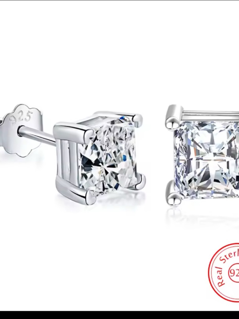 925 Stamped Sterling Silver Clear Cubic Zirconia Stud Earrings - Classic Sparkle